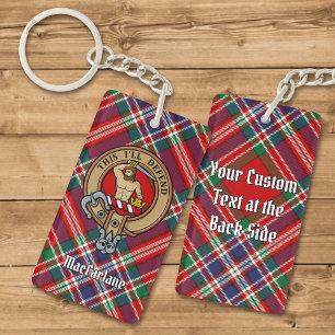 Clan MacFarlane Crest over Red Tartan Keychain