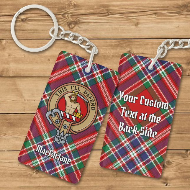 Clan MacFarlane Crest over Red Tartan Keychain (Creator Uploaded)