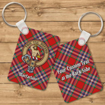 Clan MacFarlane Crest over Red Tartan Keychain