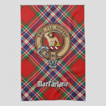 Clan MacFarlane Crest over Red Tartan Kitchen Towel