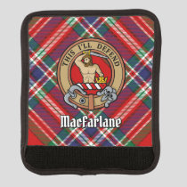 Clan MacFarlane Crest over Red Tartan Luggage Handle Wrap