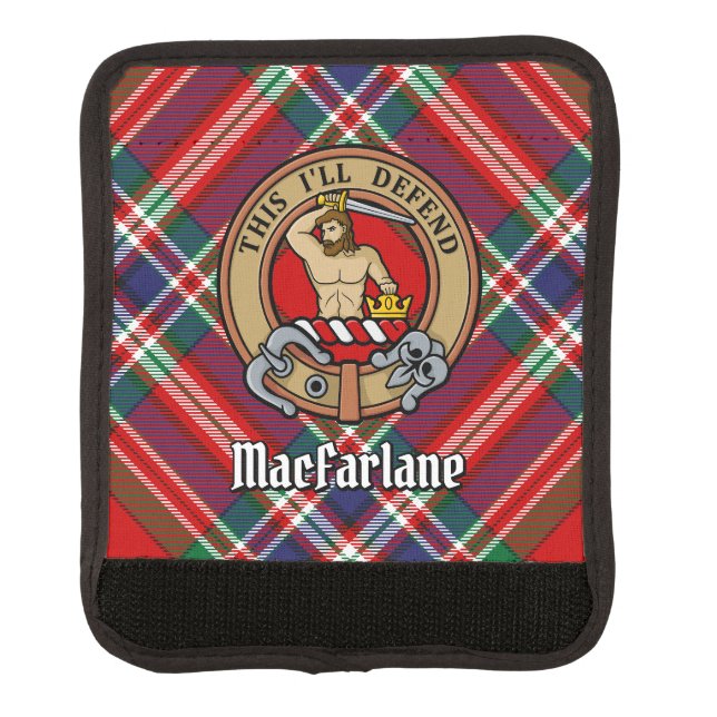 Clan MacFarlane Crest over Red Tartan Luggage Handle Wrap (Front)