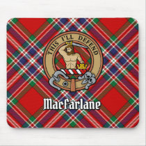 Clan MacFarlane Crest over Red Tartan Mouse Pad