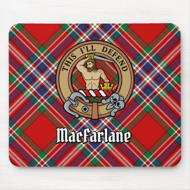 Clan MacFarlane Crest over Red Tartan Mouse Pad (Front)