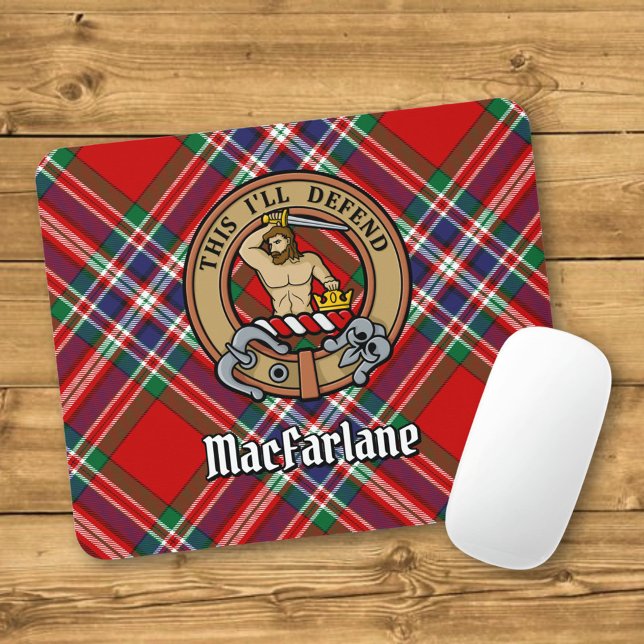 Clan MacFarlane Crest over Red Tartan Mouse Pad (Creator Uploaded)