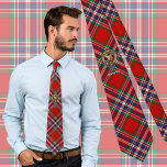 Clan MacFarlane Crest over Red Tartan Neck Tie<br><div class="desc">Clan MacFarlane crest badge surrounded by a strap and buckle over red tartan background. Custom text.</div>