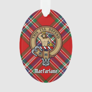 Clan MacFarlane Crest over Red Tartan Ornament