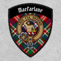 Clan MacFarlane Crest over Red Tartan