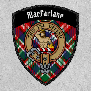 Clan MacFarlane Crest over Red Tartan Patch