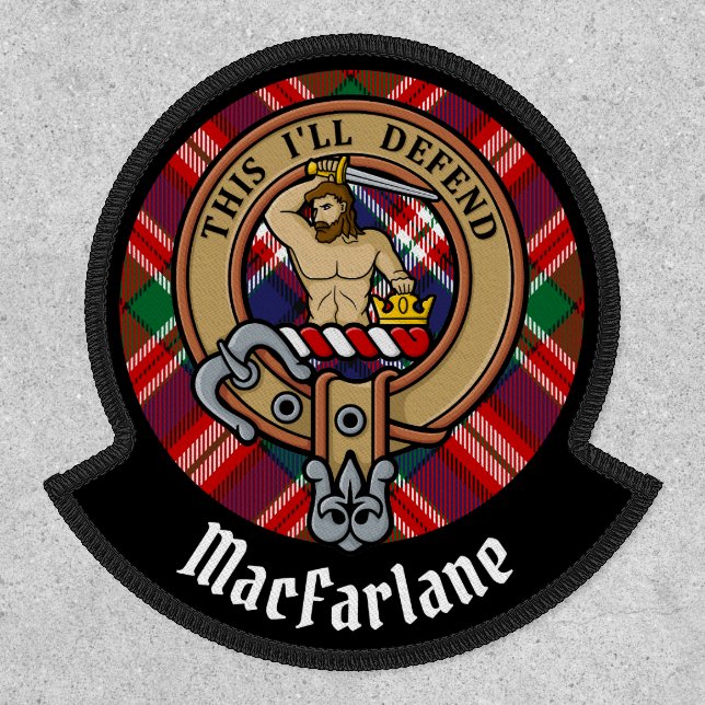 Clan MacFarlane Crest over Red Tartan Patch (Front)