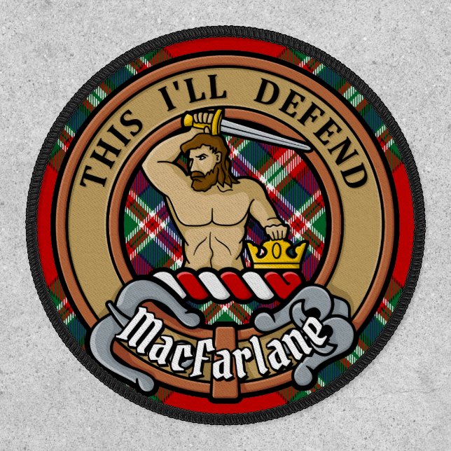 Clan MacFarlane Crest over Red Tartan Patch (Front)