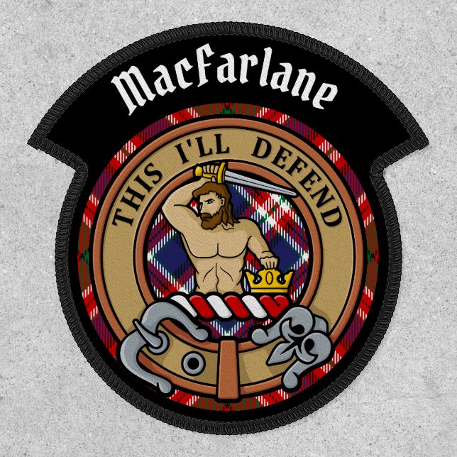 Clan MacFarlane Crest over Red Tartan Patch (Front)