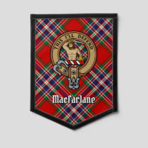 Clan MacFarlane Crest over Red Tartan Pennant