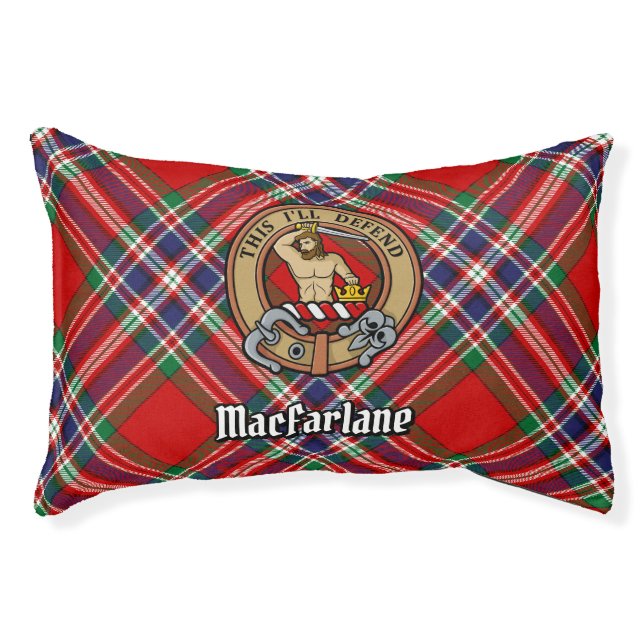 Clan MacFarlane Crest over Red Tartan Pet Bed (Front)