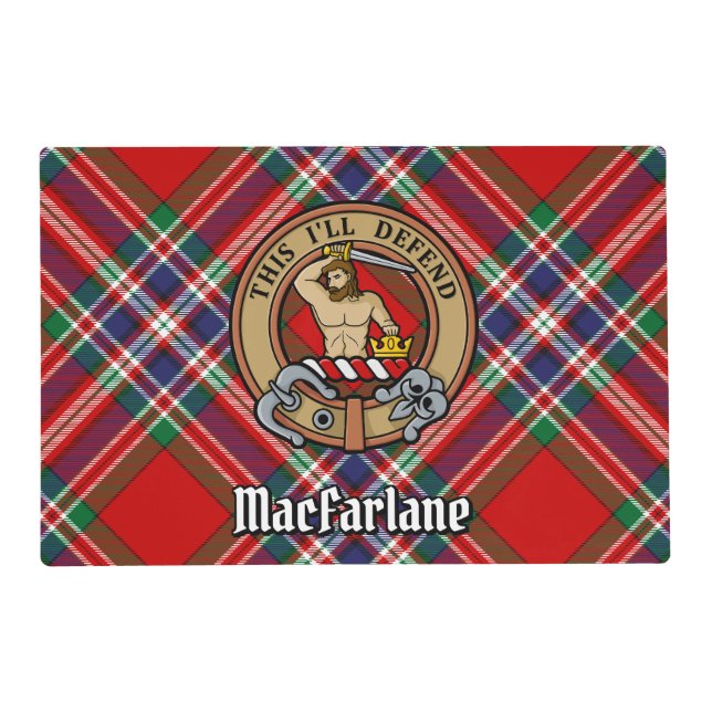 Clan MacFarlane Crest over Red Tartan Placemat (Front)
