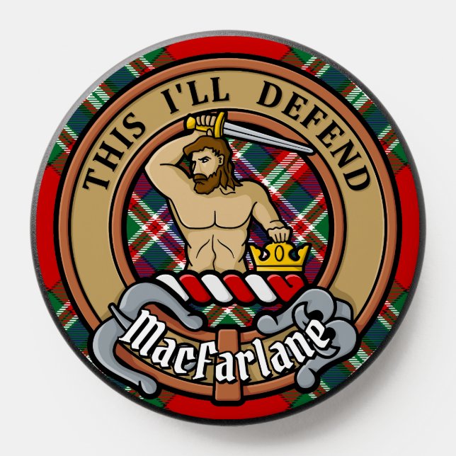 Clan MacFarlane Crest over Red Tartan PopSocket (Popsocket)
