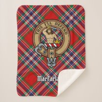 Clan MacFarlane Crest over Red Tartan Sherpa Blanket