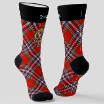 Clan MacFarlane Crest over Red Tartan Socks