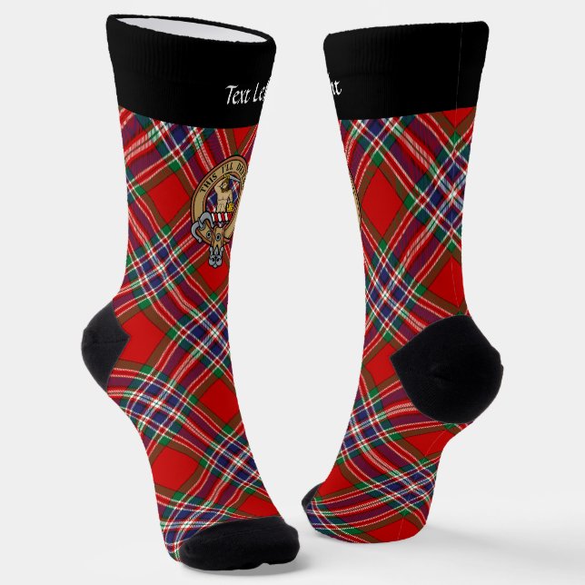 Clan MacFarlane Crest over Red Tartan Socks (Angled)