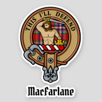 Clan MacFarlane Crest over Red Tartan Sticker