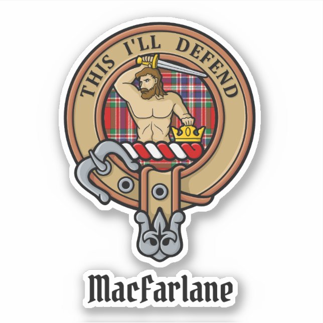 Clan MacFarlane Crest over Red Tartan Sticker (Front)