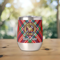 Clan MacFarlane Crest over Red Tartan Thermal Wine Tumbler
