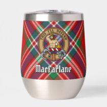 Clan MacFarlane Crest over Red Tartan Thermal Wine Tumbler