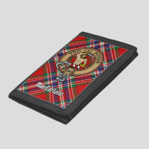 Clan MacFarlane Crest over Red Tartan Trifold Wallet