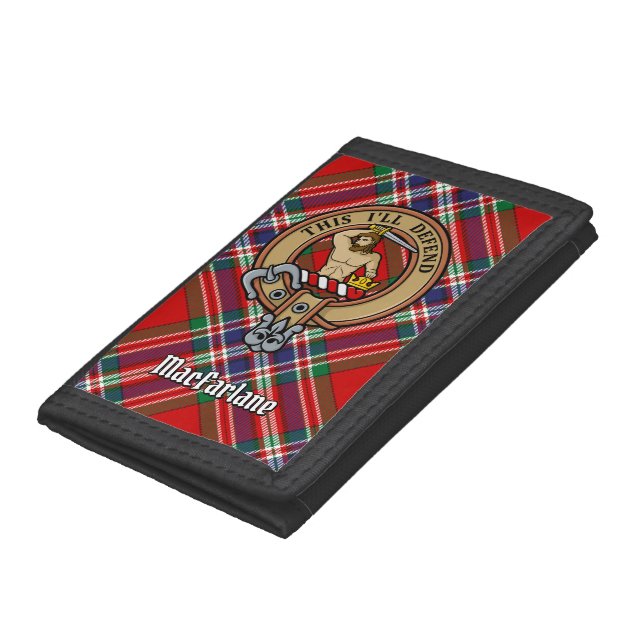 Clan MacFarlane Crest over Red Tartan Trifold Wallet (Bottom)