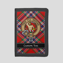 Clan MacFarlane Crest over Red Tartan Trifold Wallet