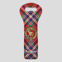 Clan MacFarlane Crest over Red Tartan Wine Bag