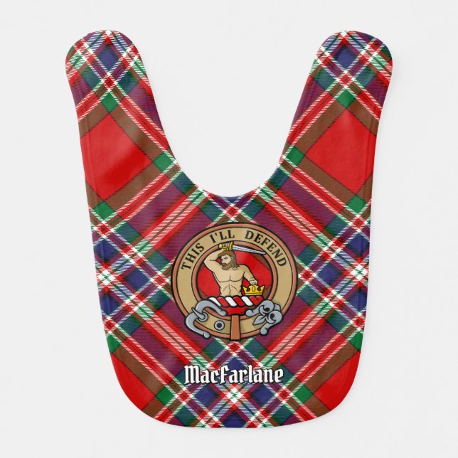 Clan MacFarlane Crest over Tartan Baby Bib (Front)