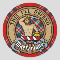 Clan MacFarlane Crest over Tartan Classic Round Sticker
