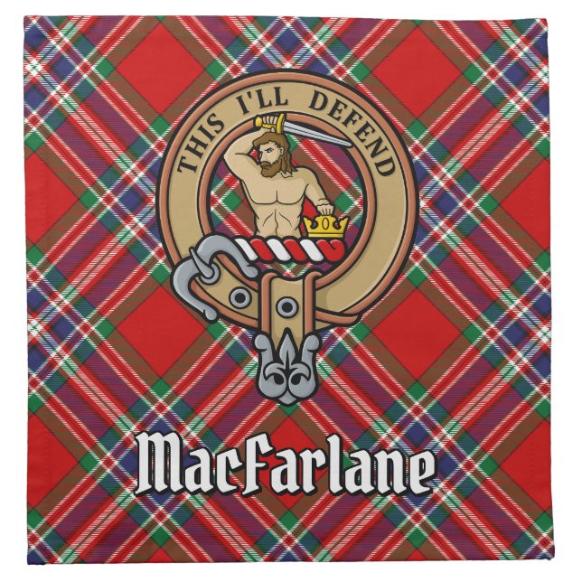 Clan MacFarlane Crest over Tartan Cloth Napkin (Front)