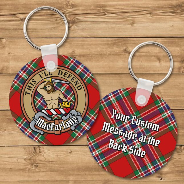 Clan MacFarlane Crest over Tartan Keychain (Creator Uploaded)