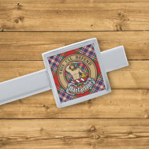 Clan MacFarlane Crest over Tartan Silver Finish Tie Bar