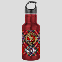 Clan MacFarlane Crest over Tartan Stainless Steel Water Bottle