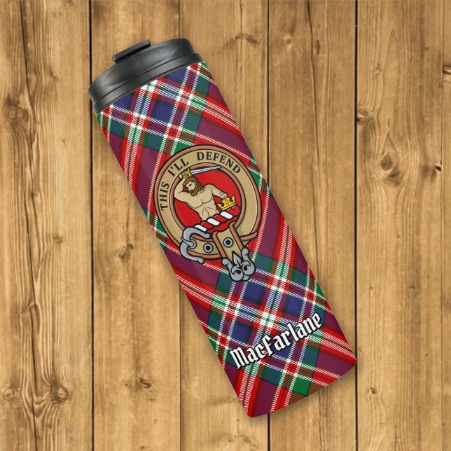 Clan MacFarlane Crest over Tartan Thermal Tumbler (Creator Uploaded)