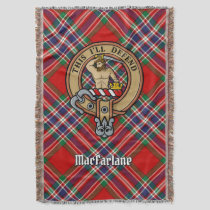 Clan MacFarlane Crest over Tartan Throw Blanket