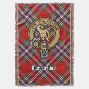 Clan MacFarlane Crest over Tartan Throw Blanket