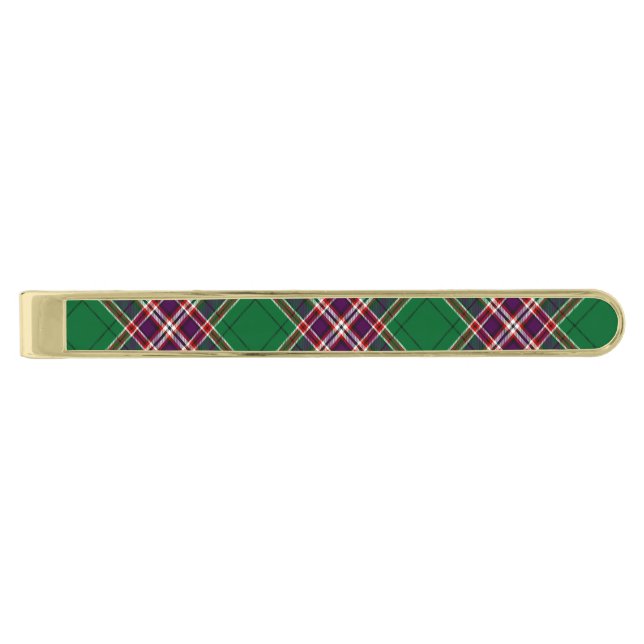 Clan MacFarlane Modern Hunting Tartan Gold Finish Tie Bar (Front)