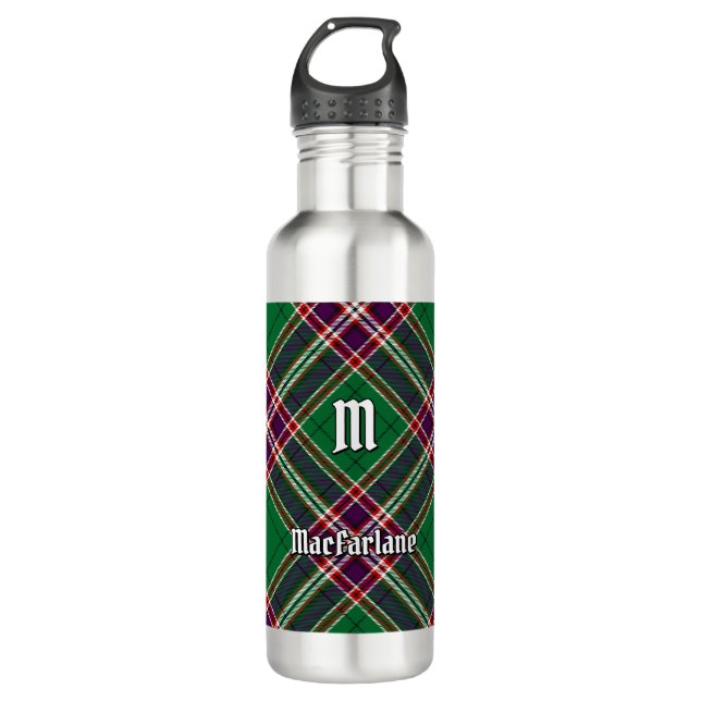 Clan MacFarlane Modern Hunting Tartan Stainless Steel Water Bottle (Front)