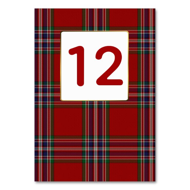 Clan MacFarlane Plaid Wedding Table Number (Front)