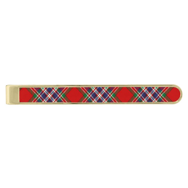 Clan MacFarlane Red Tartan Gold Finish Tie Bar (Front)