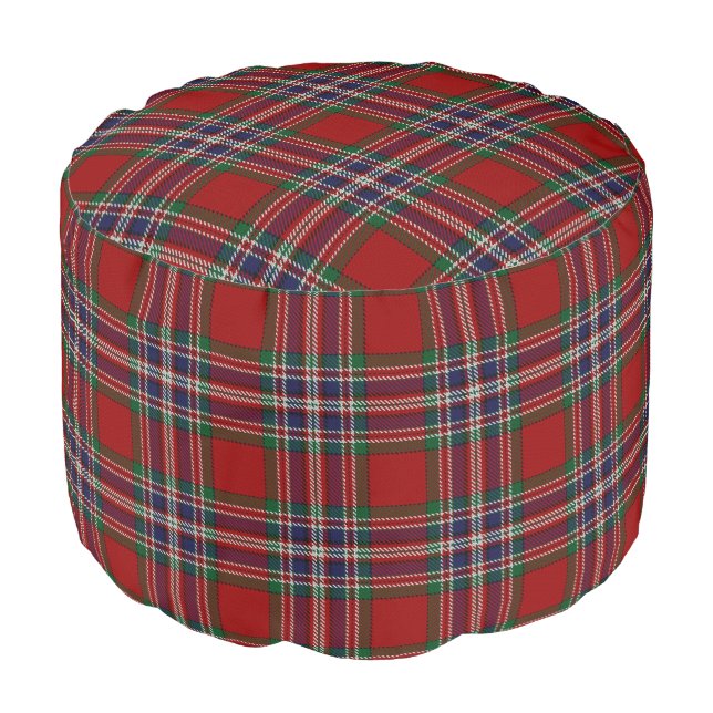 Clan MacFarlane Scottish Style Red Blue Tartan Pouf (Angled Front)