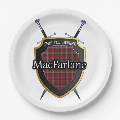 Clan MacFarlane Tartan Shield  Swords Paper Plates