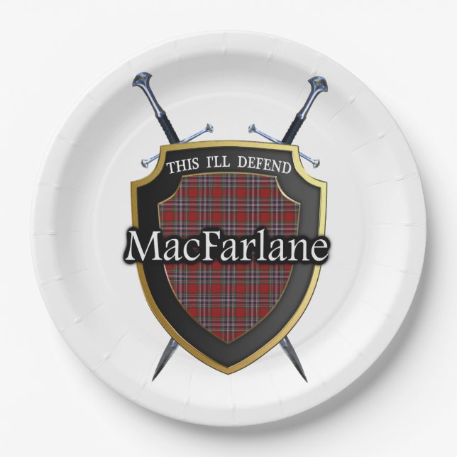 Clan MacFarlane Tartan Shield & Swords Paper Plates (Front)