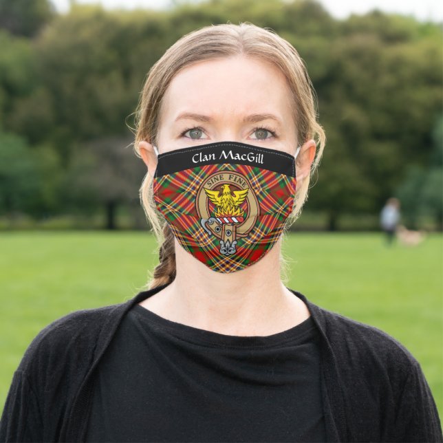 Clan MacGill Crest over Tartan Adult Cloth Face Mask (Outside)