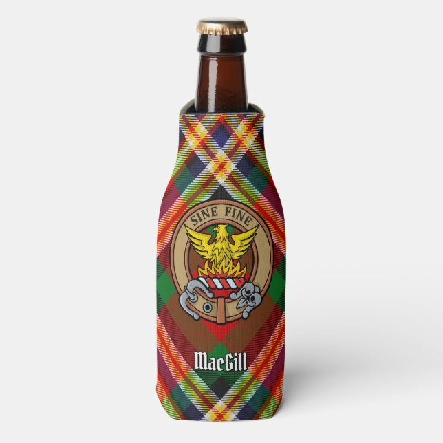 Clan MacGill Crest over Tartan Bottle Cooler (Bottle Front)