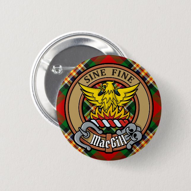 Clan MacGill Crest over Tartan Button (Front & Back)
